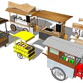 Variety of Functional Food Carts With Wooden Metal Canopies Wheels and Display Shelves