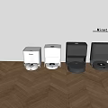 Smart Robot Vacuum Cleaners In Multiple Colors Placed On Wooden Floor Against Wall