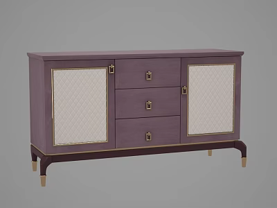 Elegant Purple Sideboard with Mesh Doors Three Drawers Gold Accents and Gold Legs 3d model