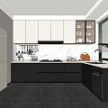 Modern Kitchen Interior With White Black Cabinets Marble Countertop And Appliances