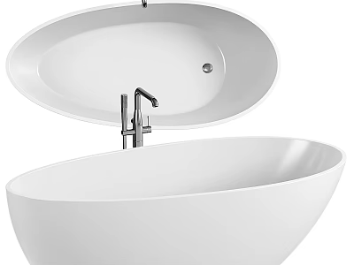 Stylish White Oval Freestanding Bathtub For Modern Bathroom With Faucet 3d model