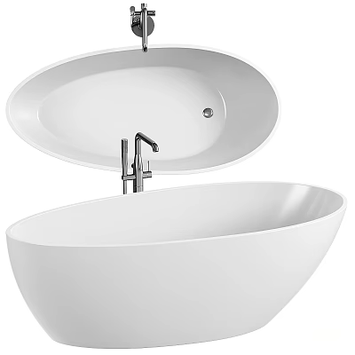 Stylish White Oval Freestanding Bathtub For Modern Bathroom With Faucet 3d model