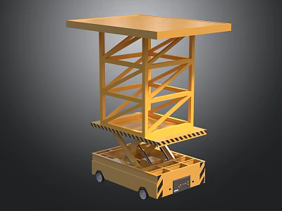 Industrial Yellow Mobile Scissor Lift With Steel Elevating Platform And Wheels 3d model
