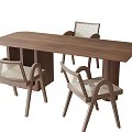 Modern Walnut Rectangular Dining Table with Woven Back Wooden Chairs for Minimalist Space 3d model