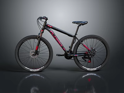 Black and Pink Mountain Bike With Wide Tires Disc Brakes And Stylish Frame 3d model