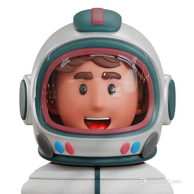 Game Movie Character Wearing White Astronaut Helmet With Green Border Transparent Visor And Smiling Face 3d model 