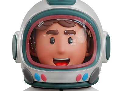 Game Movie Character Wearing White Astronaut Helmet With Green Border Transparent Visor And Smiling Face 3d model