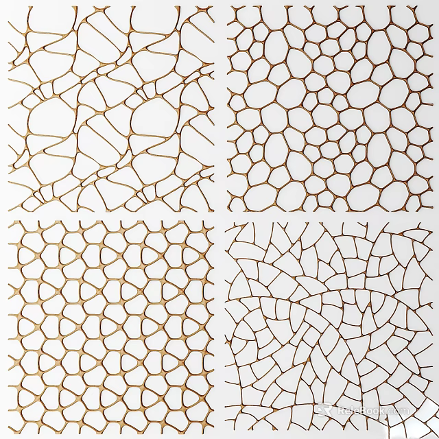 Four Varied Geometric Texture Patterns With Intricate Brown Line Designs 3d model 