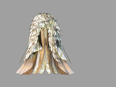 Elegant Feathered Robe With Golden Accents And Layered Decorative Fabric 3d model