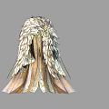Elegant Feathered Robe With Golden Accents And Layered Decorative Fabric