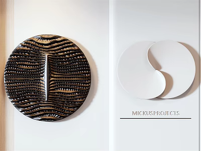 Modern Circular Wall Decor Pieces With Textured Black And White Artistic Designs 3d model