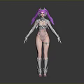 Futuristic Female Character 3D Model With Pink Pigtails And Silver Armor