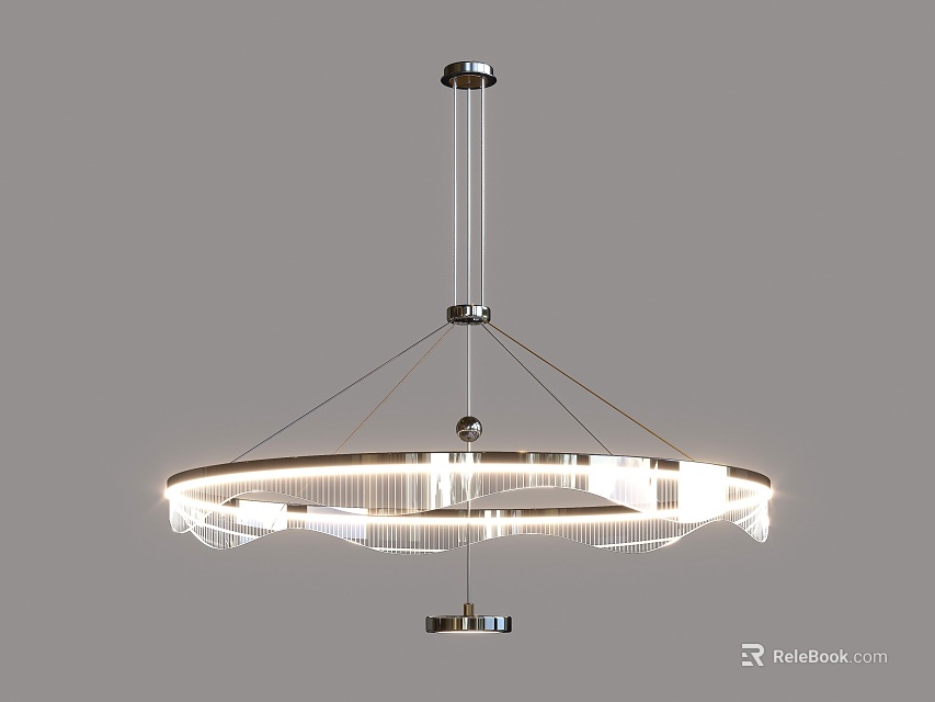Round Modern Chandelier with Chrome Frame Transparent Crystal Pendants and Soft Lighting 3d model 