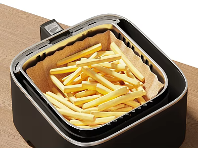 Air Fryer Filled With Golden French Fries Ready to Cook 3d model