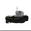 Black And White Tugboat With Wheelhouse Antenna Hull And Deck Features