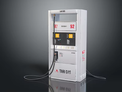 Public Facility Gas Pump with TARI GAS Brand 92 Octane Fuel Dual Nozzles and Hoses 3d model