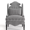 Gray Striped Wingback Accent Chair With Cushion And Black Legs Classic Style