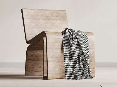 Wooden Textured Leisure Chair With Black And White Checkered Blanket In Modern Minimalist Design 3d model