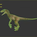 Velociraptor Dinosaur with Brown Orange Skin Open Mouth Sharp Claws on Grey Background with Reflection