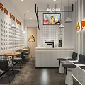 Modern Milk Tea Shop Interior With Circular Wall Decor Counter And Brand Logo