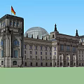 Classical Style Office Building With Dome Columns And German Flags Exterior 3d model