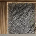 Modern Natural Background Wall With Stone Texture Wooden Frame And Green Plant