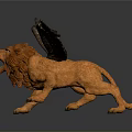 Orange Winged Lion With Spread Brown Wings And Fierce Expression 3D Render