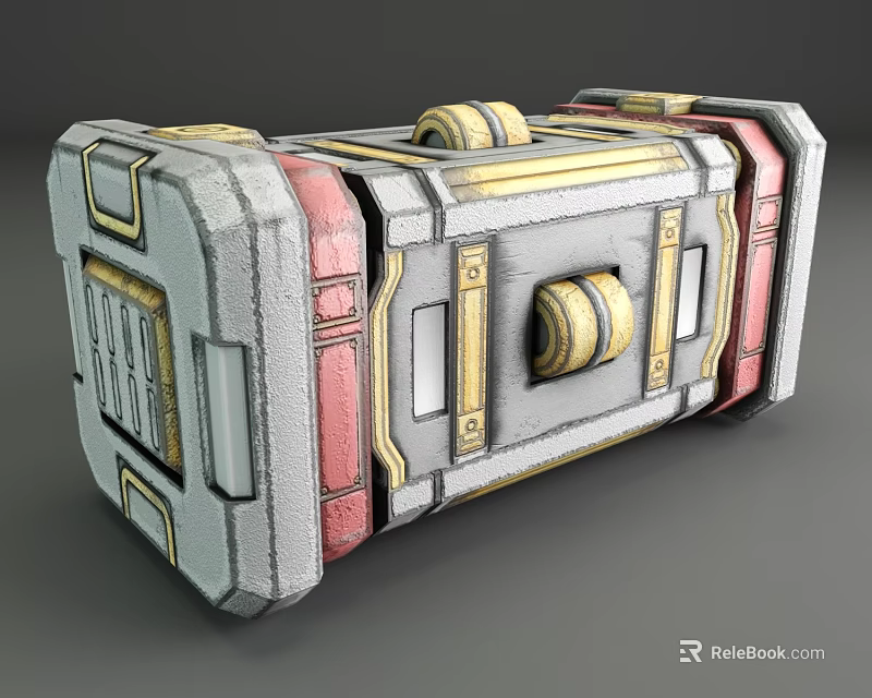 Industrial Metallic Storage Container With Red Yellow Accents And Bolted Design 3d model 