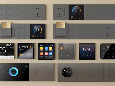 Modern Smart Switch Panels With Digital Display Touch Screen And Grey Design 3d model