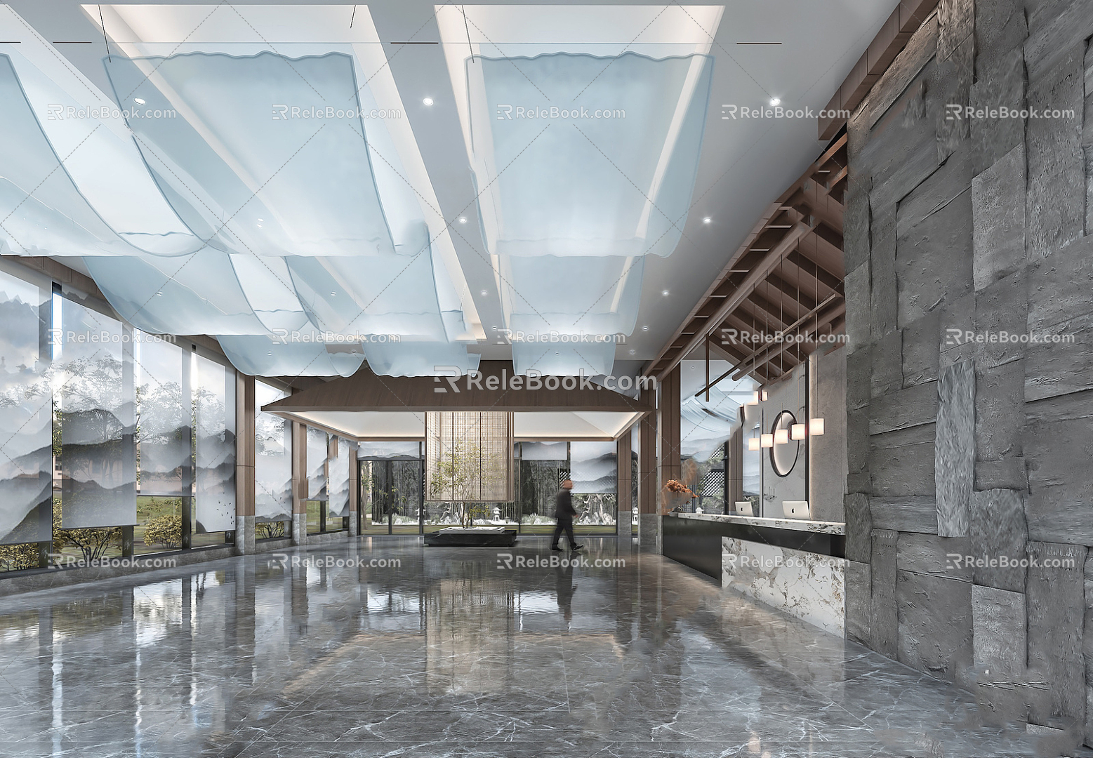 New Chinese Hall Hotel Lobby 3d model