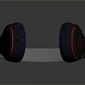 Modern Over Ear Headphones with Blue Earpads White Headband and Red Logo Design