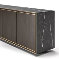 Elegant Modern Entryway Side Cabinet With Dark Wooden Storage Doors Gold Trim And Marble Top