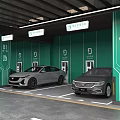 Underground Parking Garage With Electric Vehicle Charging Stations Green Walls And Parked Cars