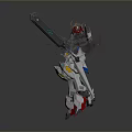 Futuristic Mecha Robot Character With Yellow Horn Blue Red Details And Large Sword