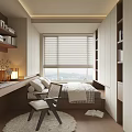 Tatami Bedroom Interior With Tatami Bed Window Blinds Built in Desk Wooden Chair and Bookshelves