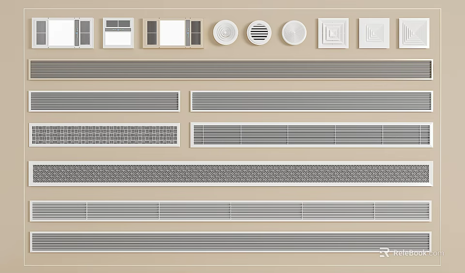 Different Modern Air Conditioner Vents With Stylish Grille And Panel Designs 3d model 