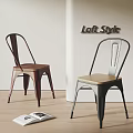 Loft Style Dining Chairs With Red And Gray Metal Frames And Wooden Seats