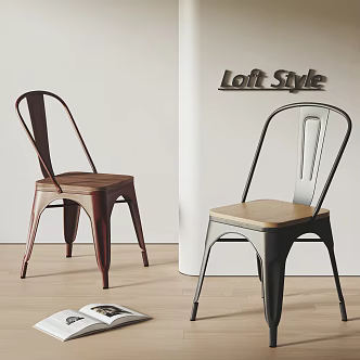 Industrial wind dining chair combination dining chair wrought iron chair industrial wind 3d model