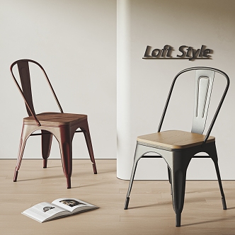 Industrial wind dining chair combination dining chair wrought iron chair industrial wind 3d model