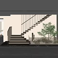 Modern Staircase Interior Design With Green Plants And Minimalist Lighting