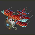 Vintage Red and Blue Biplane Model with Spinning Propeller and Circular Markings