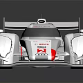 Audi White Race Car With Red Accents And Aerodynamic Design Features