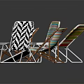 Modern Colorful Striped And Black White Patterned Deck Chairs Collection 3d model