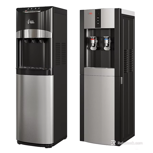 Standing Home Office Water Dispenser With Stainless Steel Black Silver Design And Dual Spouts 3d model 