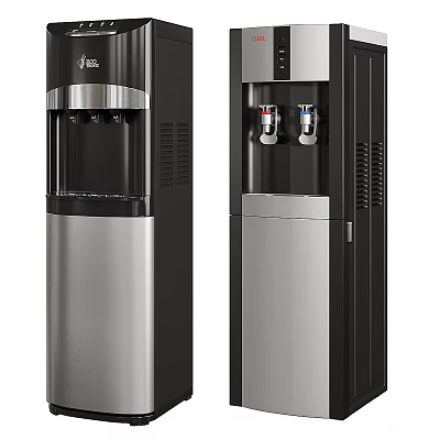 Standing Home Office Water Dispenser With Stainless Steel Black Silver Design And Dual Spouts 3d model