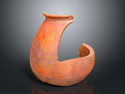 Orange Ceramic Sculpture With Broken Edges Painted Patterns And Cracked Details 3d model