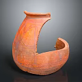 Orange Ceramic Sculpture With Broken Edges Painted Patterns And Cracked Details 3d model