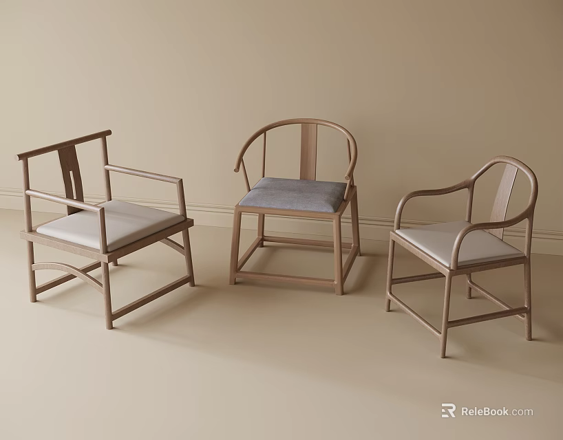 Modern Single Chair Design With Wooden Frame And Comfortable Fabric Cushion 3d model 
