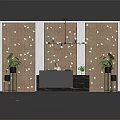 Modern Reception Furniture With Wooden Texture Wall Panels And Green Plants
