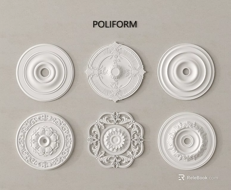 Poliform White Ceiling Medallions With Various Decorative Patterns And Designs 3d model